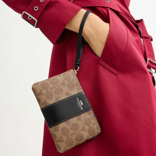 Coach Corner Zip Wristlet In Signature Canvas With Stripe - Image 2