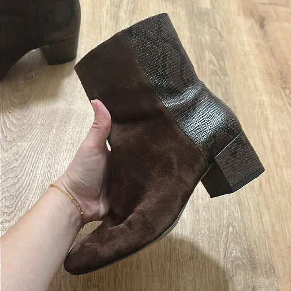 DONALD PLINER | Suede Leather Cindee‎ Split Dark Brown Snake Print Boots, 7 - Image 2