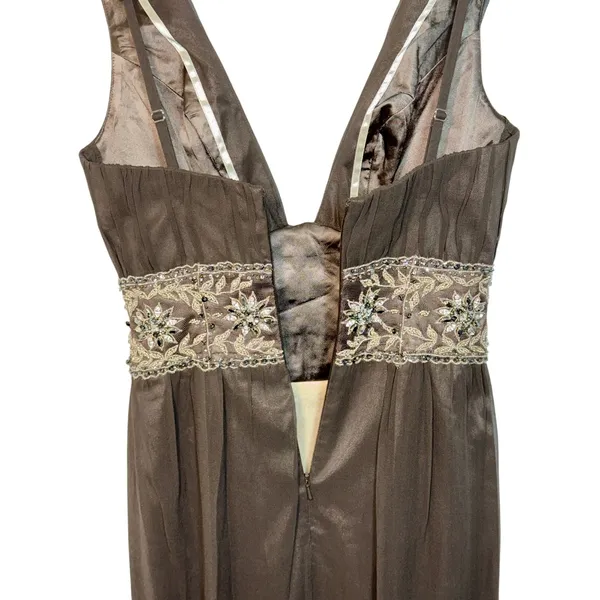 NWT Mandalay Brown Silk Beaded Embellished Maxi Long Gown Evening Dress Size 4 - Image 10