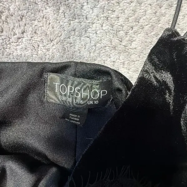 Topshop Black Velvet Lace Trim Slip Dress Mini Spaghetti Strap Party Dress US 6 - Image 5