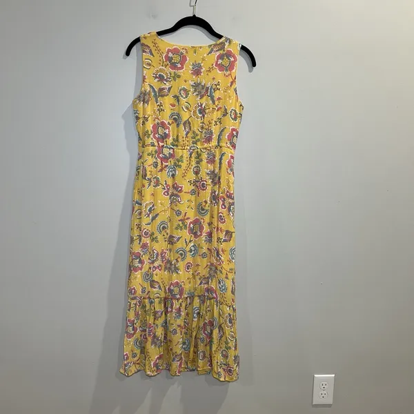 Nanette Lepore Yellow‎ Floral maxi Long Dress Size 2 Sleeveless V Neck Ruffle - Image 2