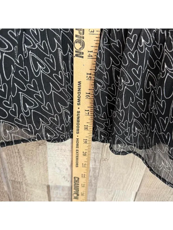 LOFT Women's XS Black Heart Print Tiered Ruffle Skirt - Image 7