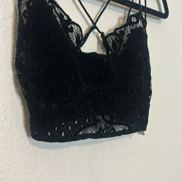 Free People One Black Madonna‎ Flocked Velvet Adella Bralette Size XS - Image 7