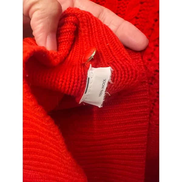 J.Crew Red 100%‎ Wool Cable Knit Button Shoulder Sweater XXS Size XS - Image 5