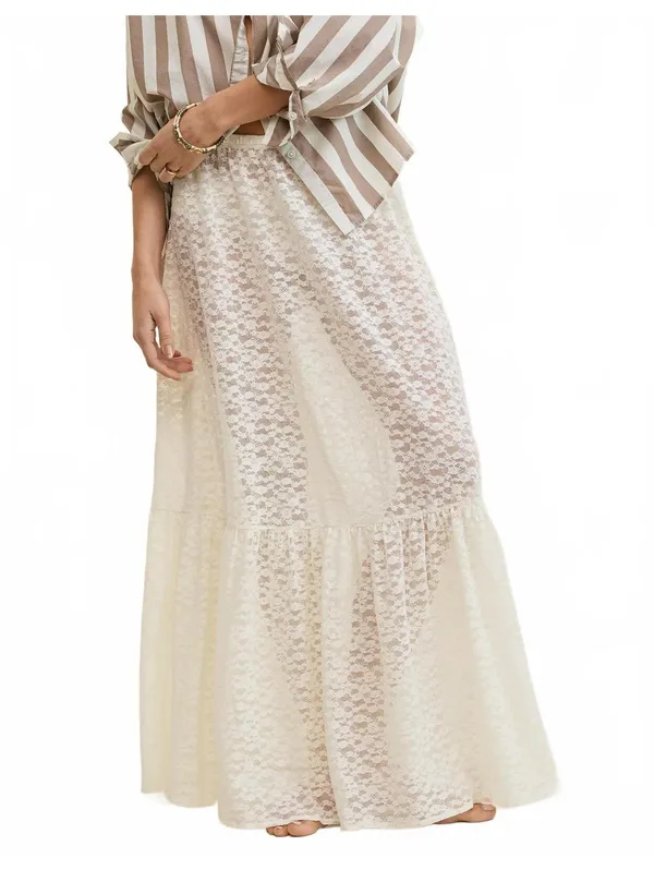 AE Aerie Tiered Lace Maxi Skirt American Eagle True NWT Soft Muslin Medium - Image 3