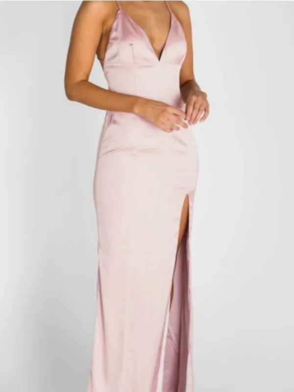 Meshki Elizabeth Satin Strappy Maxi Dress Formal Gown Pink Size XS - Image 9