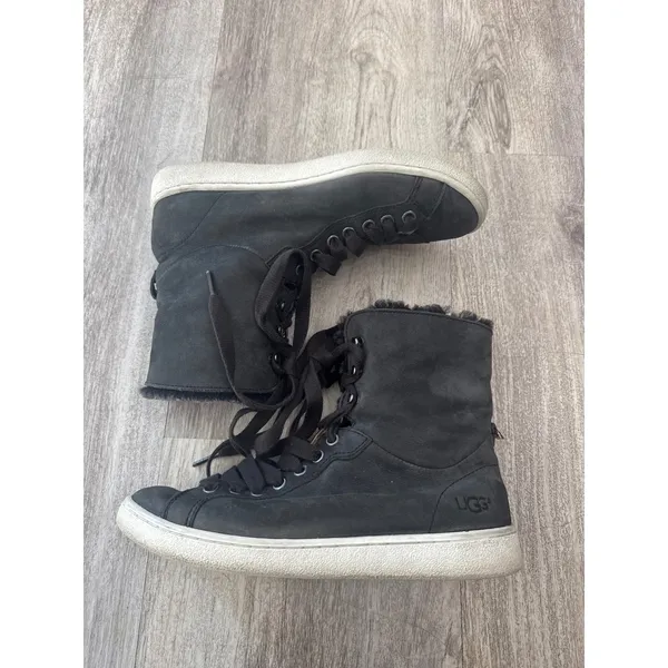 UGG Starlyn Black Leather Sherling High Top Sneaker Shoe Women's 6.5 US - Image 3