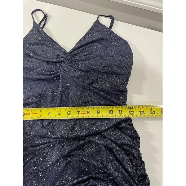 Lucy in the Sky Navy Blue‎ Sparkle Ruched Twist Front Bodycon Mini Dress Medium - Image 8