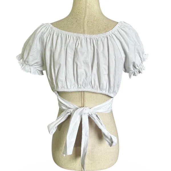 Live 4 Truth Womens XL White Puff Sleeve Wrap Tie Waist Crop Top | 0108 - Image 2