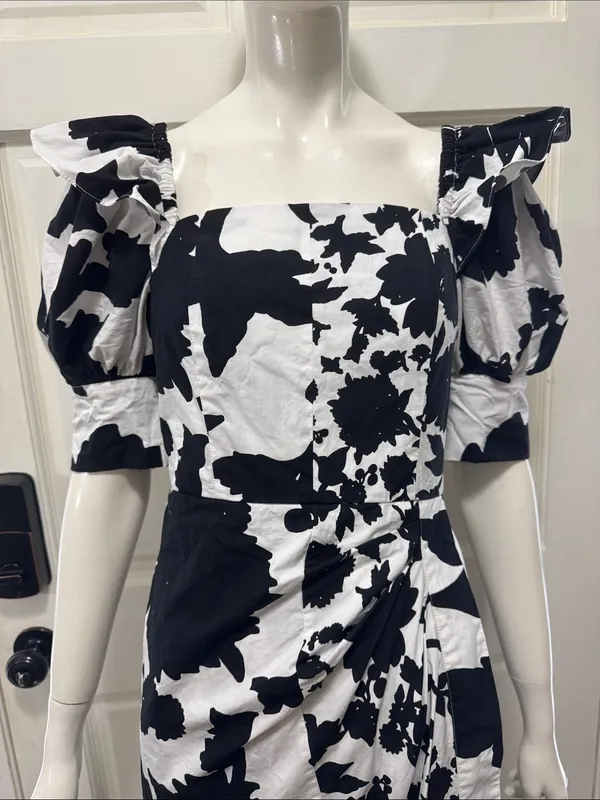 Christopher John Rogers 100% Cotton Black & White Puff-Sleeve Midi Dress Size 4 - Image 4