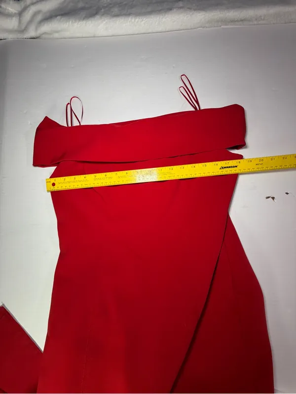 Lauren Ralph Lauren Red Off-Shoulder Cowl Maxi Dress with Front Slit FLAW - Image 5