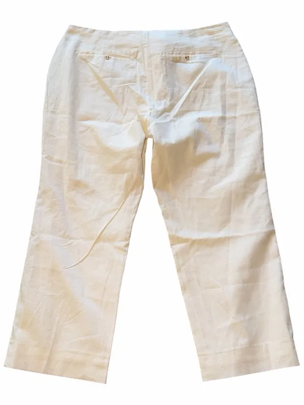 NWT Abercrombie & Fitch Wide-Leg High-Waist Pants Cream Linen Blend SZ-34 / 18R - Image 3