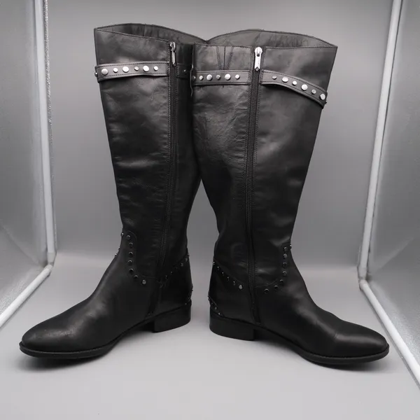 Sam Edelman Paxton Knee High Studded Moto Boots 9M-WC Black Leather Wide Calf - Image 4