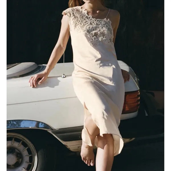 Zara ZW Collection Asymmetrical Satin Lace Dress One Shoulder Ethereal Budoir - Image 9