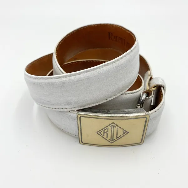 Ralph Lauren Vintage White Leather Belt Monogram Logo - Image 10