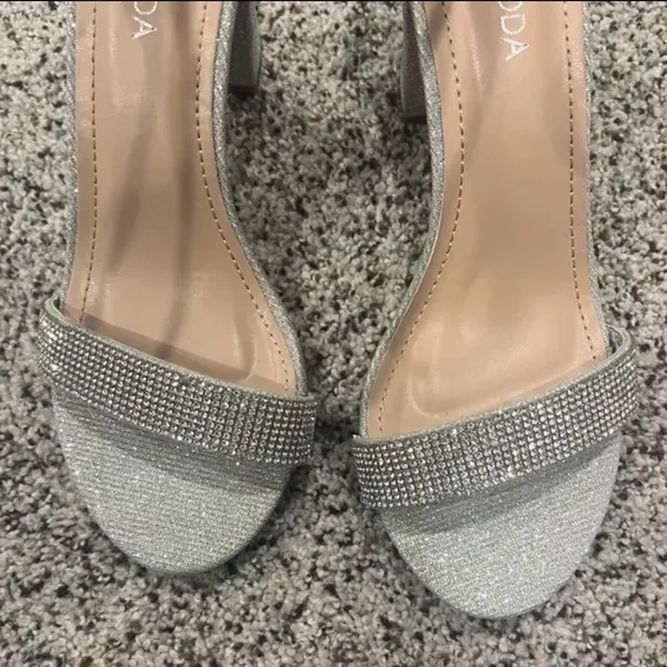 TOP Moda Silver Delia-80 Ankle Strap Rhinestone High Heel Sandal - Image 3