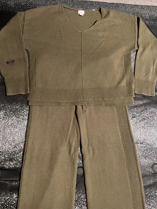 Womens M Auden Sleepwear Olive green fine-gauge knit loungewear set - Image 2