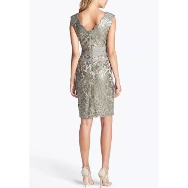 Tadashi Shoji Smoked Pearl Gray Paillette Sequin Lace Sheath Dress Size 2 - Image 7