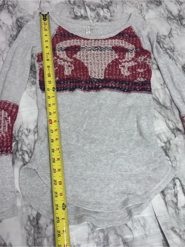 We The Free thermal Henley Bull Light Gray Burgundy Patterned size XS cotton - Image 8