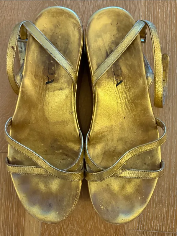Prada Gold Metallic Platform Ankle-Strap Sandals heavily worn out - Image 8