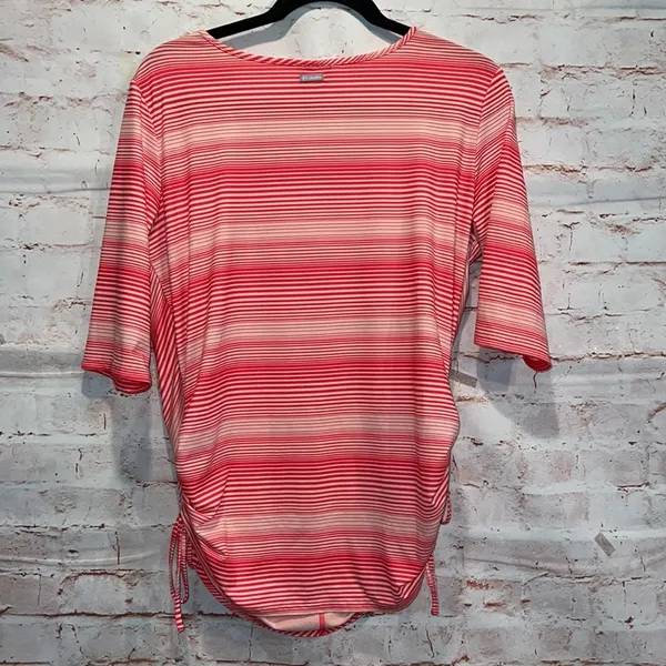 Columbia anytime casual striped tunic Omni wick large cinched sides V-neck pink - Image 6