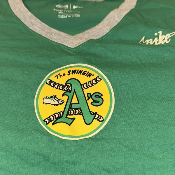 Nike New Oakland Athletics Cooperstown Collection Logo‎ Tri-Blend Mid V-Neck T-shirt - Image 2