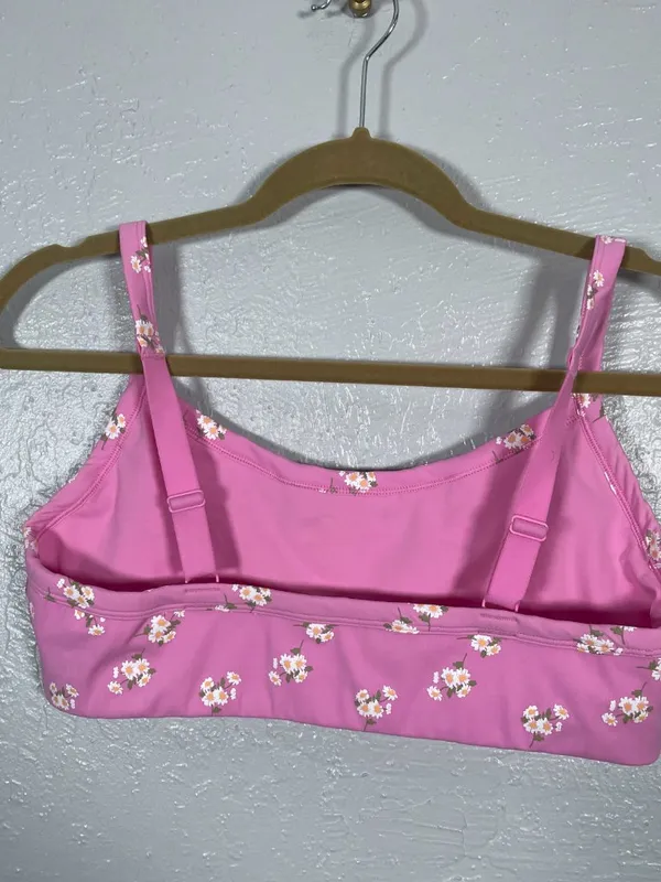 Offline by Aerie Women M Pink Daisy Print Sports Bra Medium Support Athleisure - Image 3