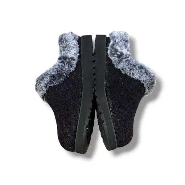 Skechers‎ BOBS Keepsakes Slippers Womens 7 Black Cable Knit Faux Fur Memory Foam - Image 3