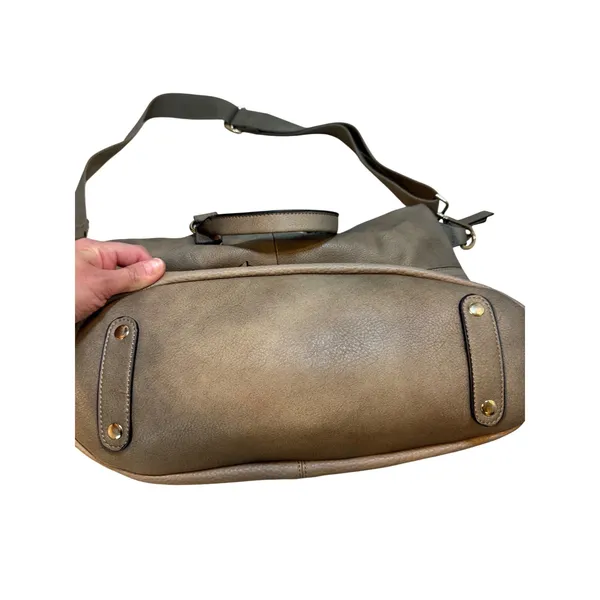 Moda Luxe Taupe Convertible Satchel Crossbody‎ Bag Gold Hardware - Image 6