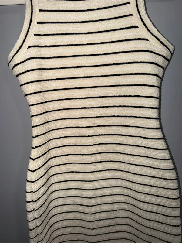 Amanda Uprichard Cream & Black Striped Sleeveless Knit Dress - Image 3