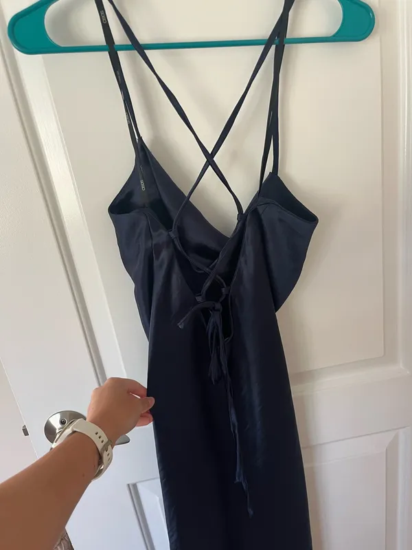 ASOS Maxi Navy Blue Silk Dress - Image 4