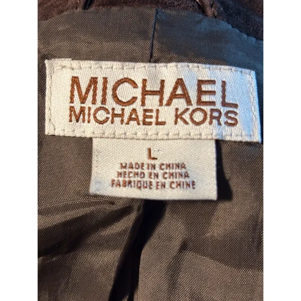 Michael Michael Kors Brown Suede Leather Jacket Contrast Stitch Buckle Large - Image 8