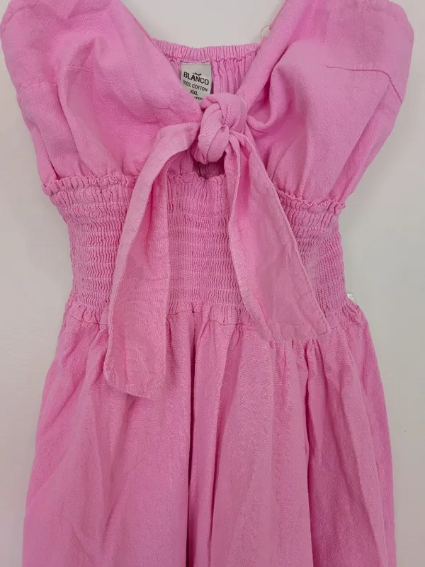 Hot Pink Barbie Bubble Gum Pink Tie Front Ruffle Cotton Dress Size M/L NWT - Image 6