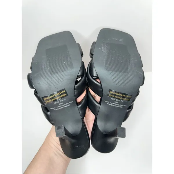 Abound Mule Sandals Size 6.5 Black Square Toe Woven‎ Stiletto Open Toe Heels - Image 8