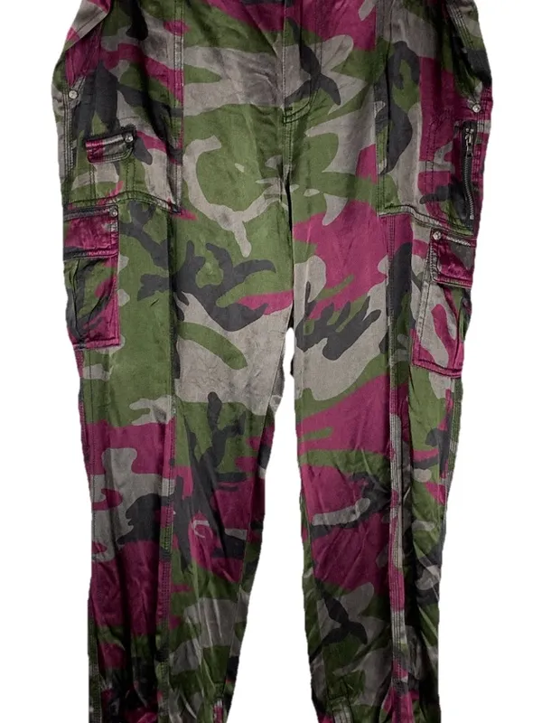 Marrakech Silky Cargo Pants 31 Pink Green Camo Utility Autumn Boho - Image 4