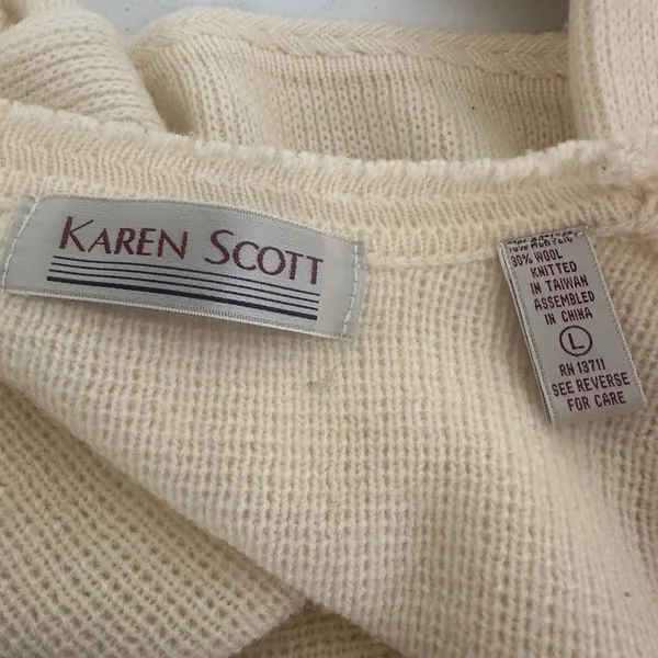 Karen Scott Cream Wool Blend Cardigan Sweater Womens Knit Button‎ Front Pockets - Image 7