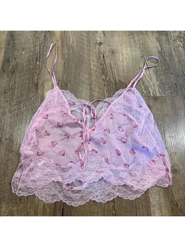 SKIMS Romance Lace Pink Heart Cami Top Small - Image 4