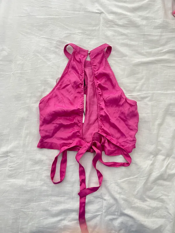 ZARA Satin Pink Halter Top - Image 2