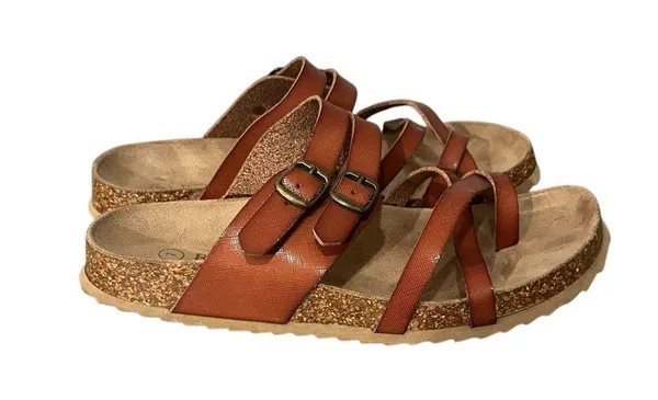 Björndal Sami Cognac Brown Strappy Cork Arch Support Slip on Sandals Sz 7 - Image 3