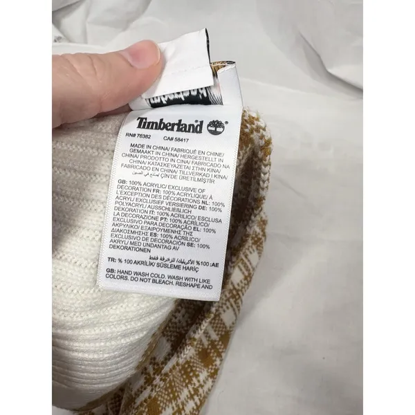 Timberland‎ Plaid Knit Scarf Brown White OS Acrylic Winter Cold Weather T101808 - Image 5