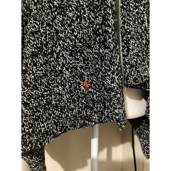 Ralph Lauren Women XL Black White Marled Knit Open Front Cardigan Sweater Pony - Image 2