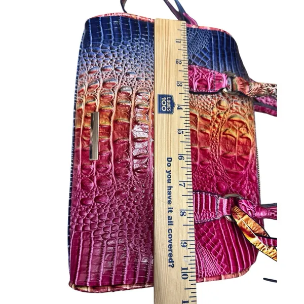 Vegan Leather Rainbow Multicolor Purple Crocodile Embossed Crossbody Satchel Bag - Image 10