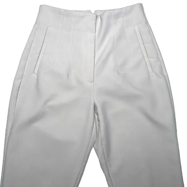 Zara Medium High Waisted Pleated Straight Leg Pants Cream Minimalist Cropped - Image 10