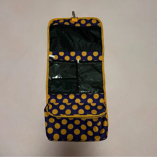 J Garden Purple Gold Polka Dot Makeup Case Accessories Toiletries Travel Bag - Image 3