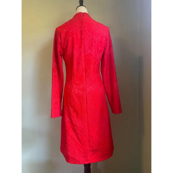 Red Floral Lace Cheongsam Qipao Dress Long Sleeve Tassel Embroidery Small whimsi - Image 4