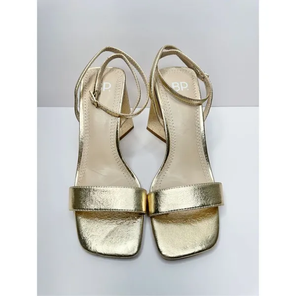 BP‎ Sandals Womens Size 5 Gold Parker Ankle Strap Chunky Triangular Heels - Image 4
