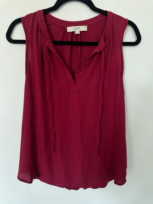 LOFT Magenta Sleeveless Tie-Neck Tank Top - Image 2