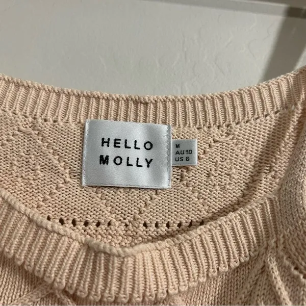 Hello Molly Knit Mini Dress Beige Cotton Bodycon Sweater Dress 6 Fitted Summer - Image 6