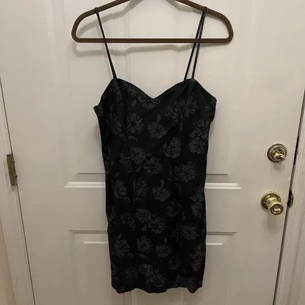 Vtg Chauncey St Slip Mini Dress Women's 7/8 Y2K 90s‎ Black Floral USA Dark - Image 2