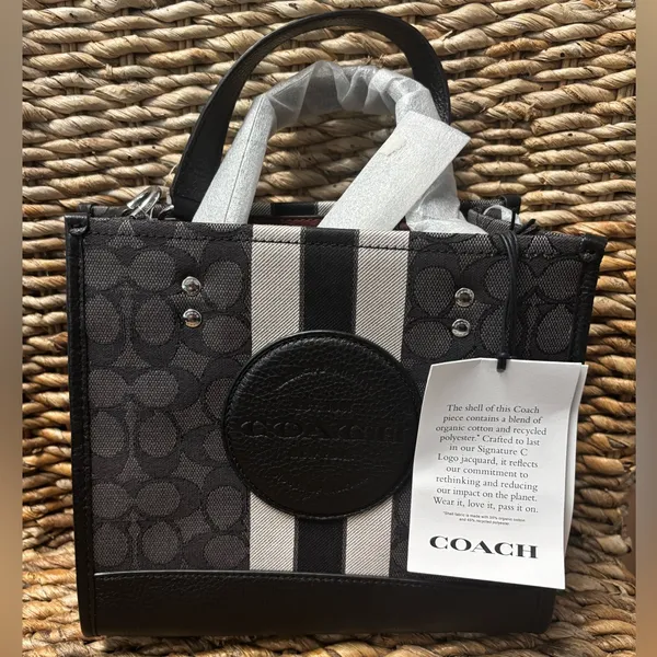 COACH Dumsy Black Monogram Nautical Stripe Tote 22 - Image 2